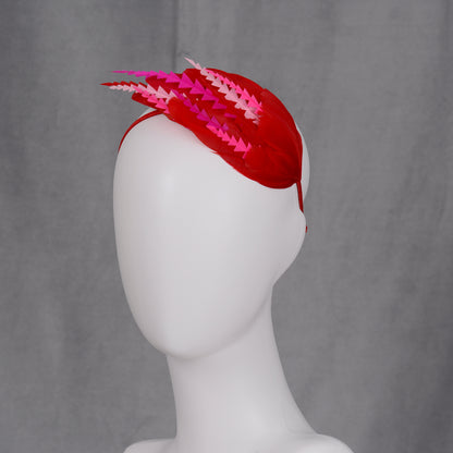Red and Pink Feather Fascinator Headband No.013