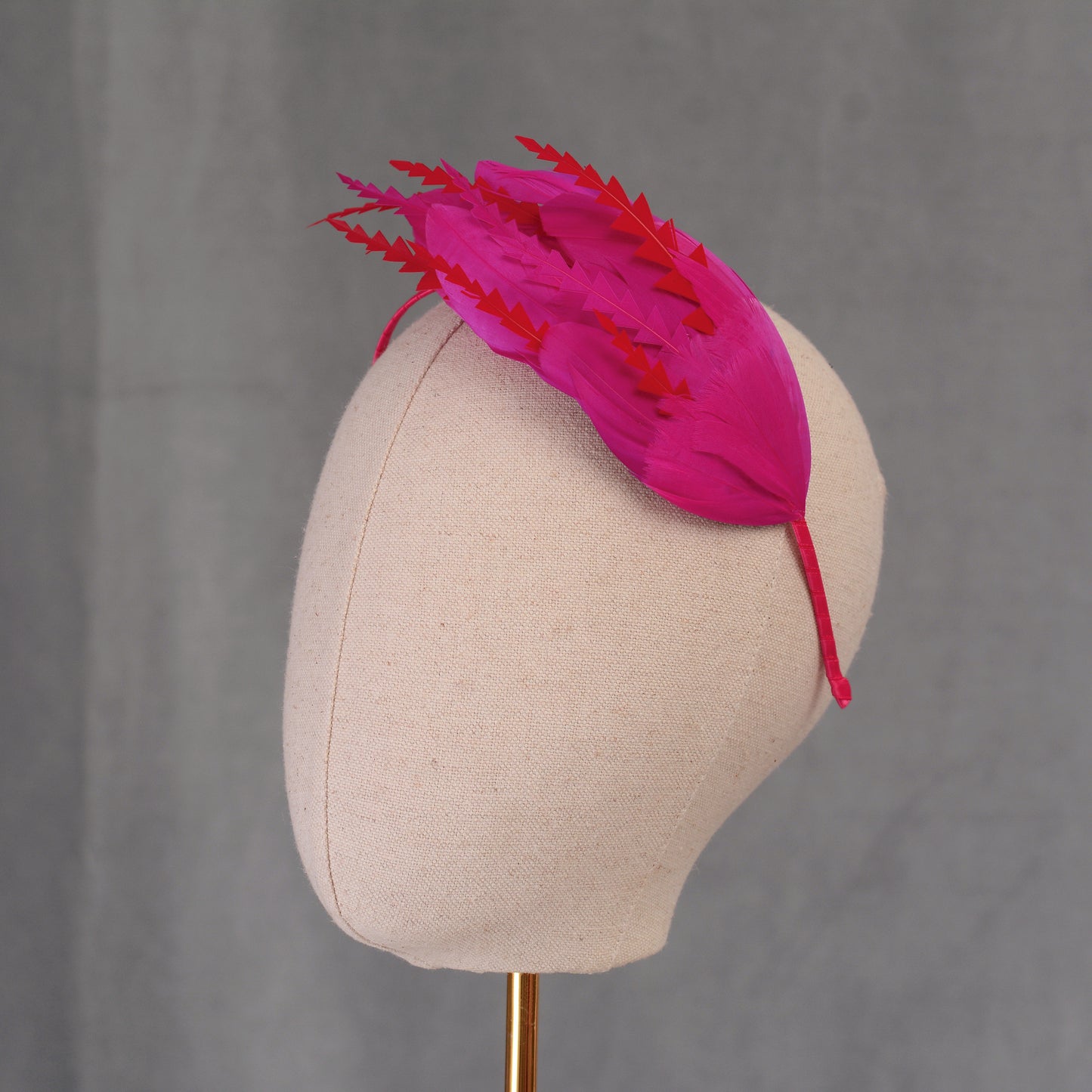 Hot Pink and Red Feather Fascinator Headband No.018