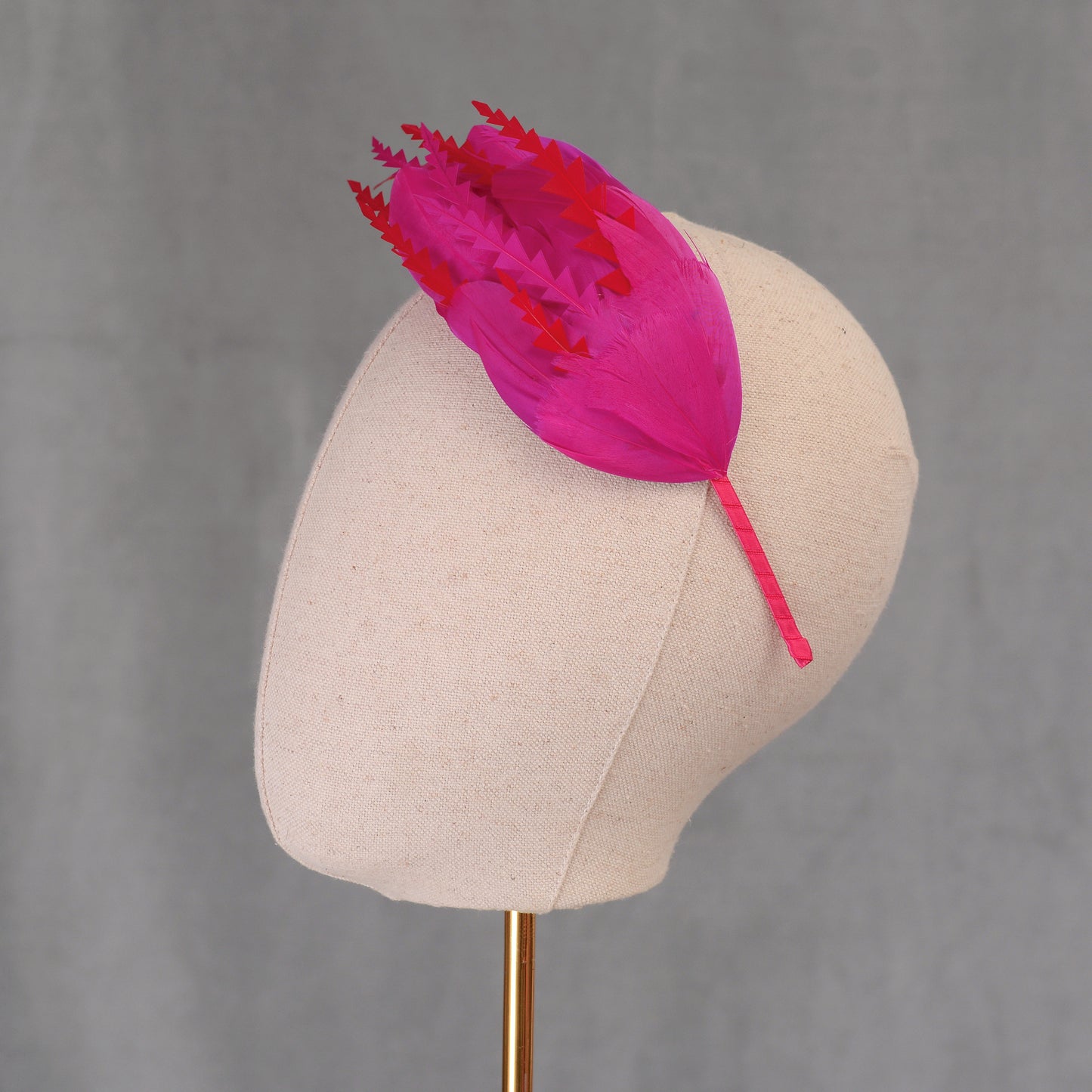 Hot Pink and Red Feather Fascinator Headband No.018