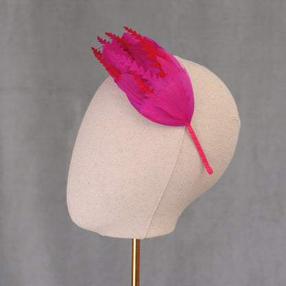 Hot Pink and Red Feather Fascinator Headband No.018