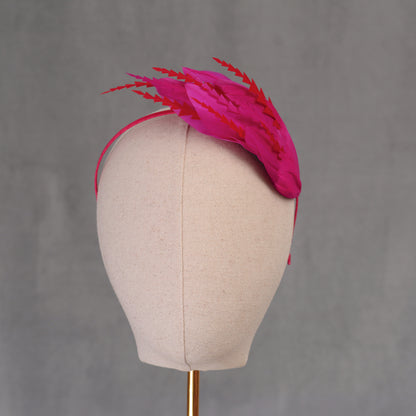 Hot Pink and Red Feather Fascinator Headband No.018