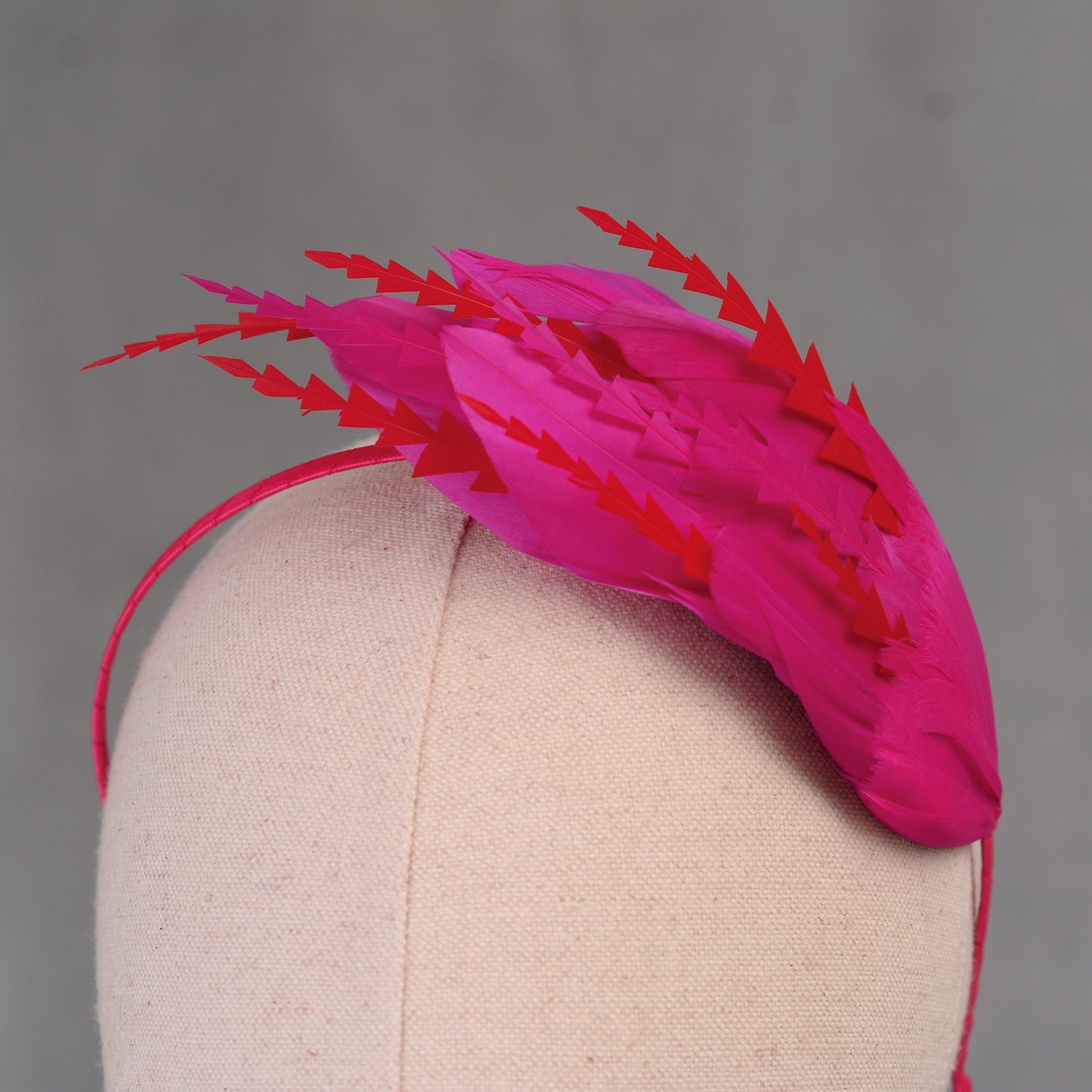 Hot Pink and Red Feather Fascinator Headband No.018