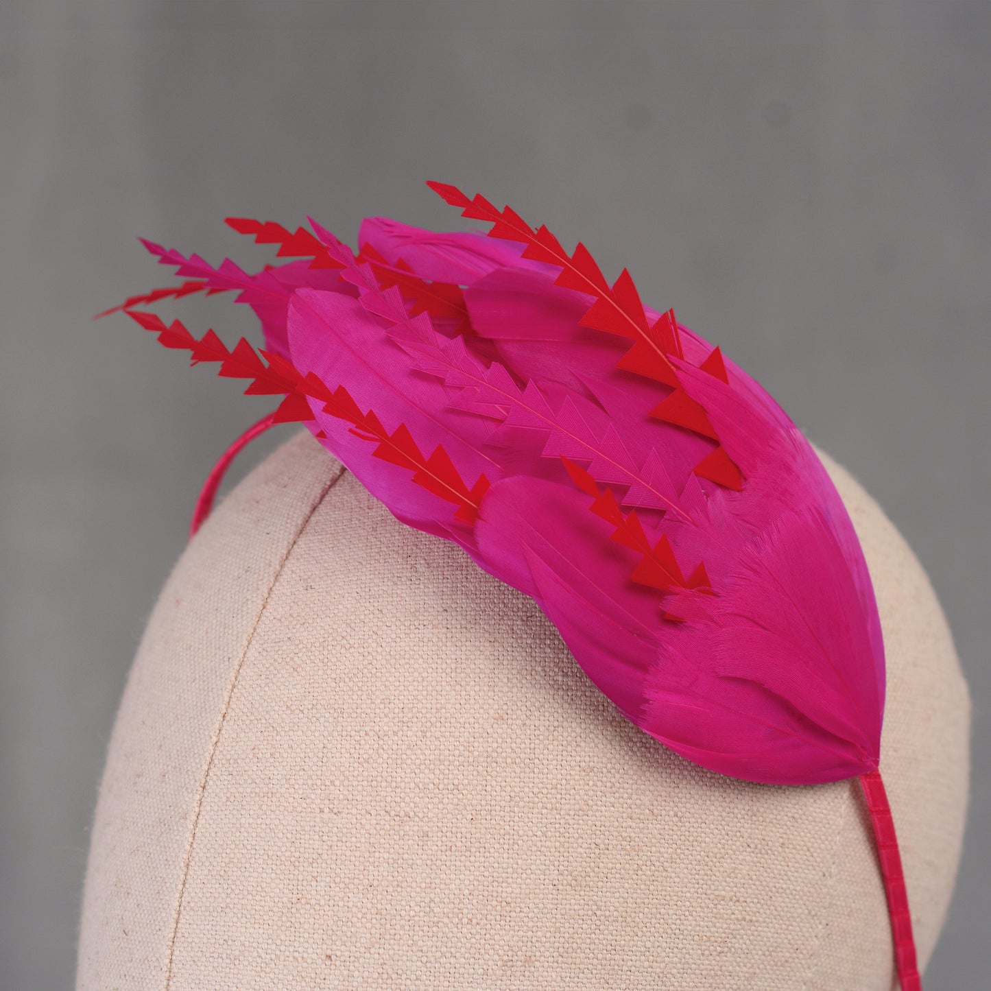 Hot Pink and Red Feather Fascinator Headband No.018
