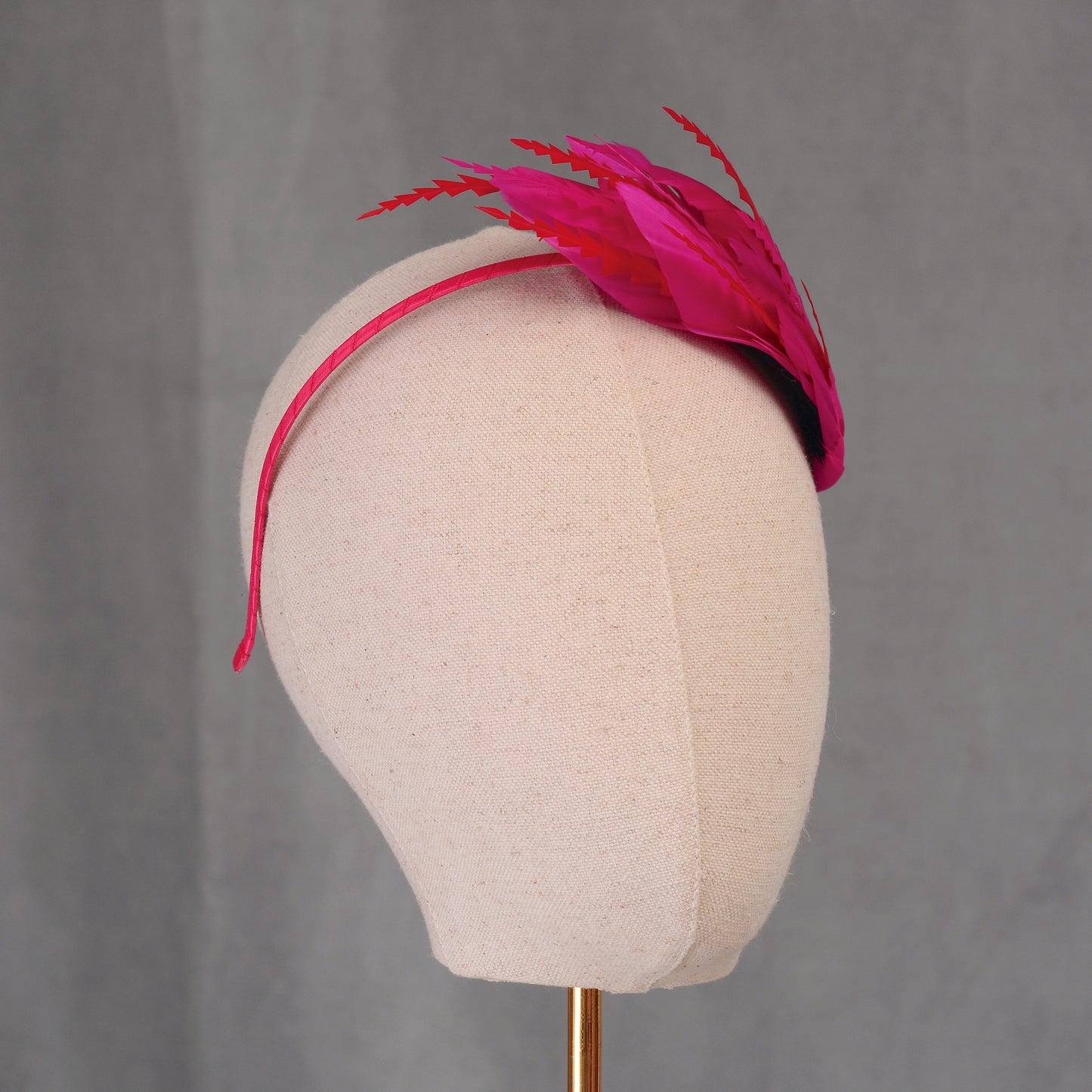 Hot Pink and Red Feather Fascinator Headband No.018