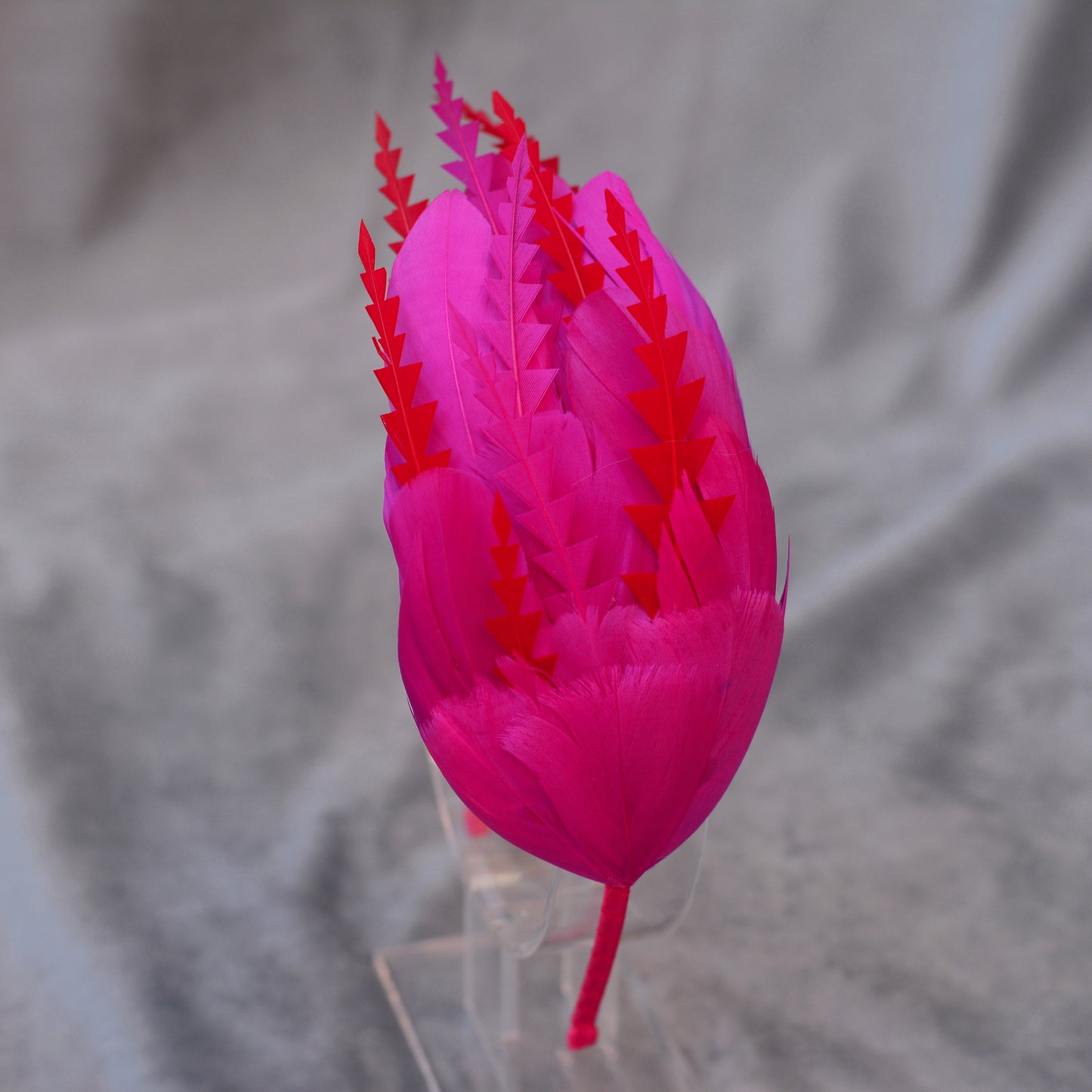 Hot Pink and Red Feather Fascinator Headband No.018