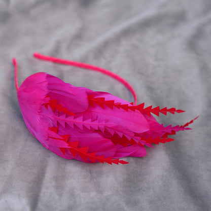 Hot Pink and Red Feather Fascinator Headband No.018