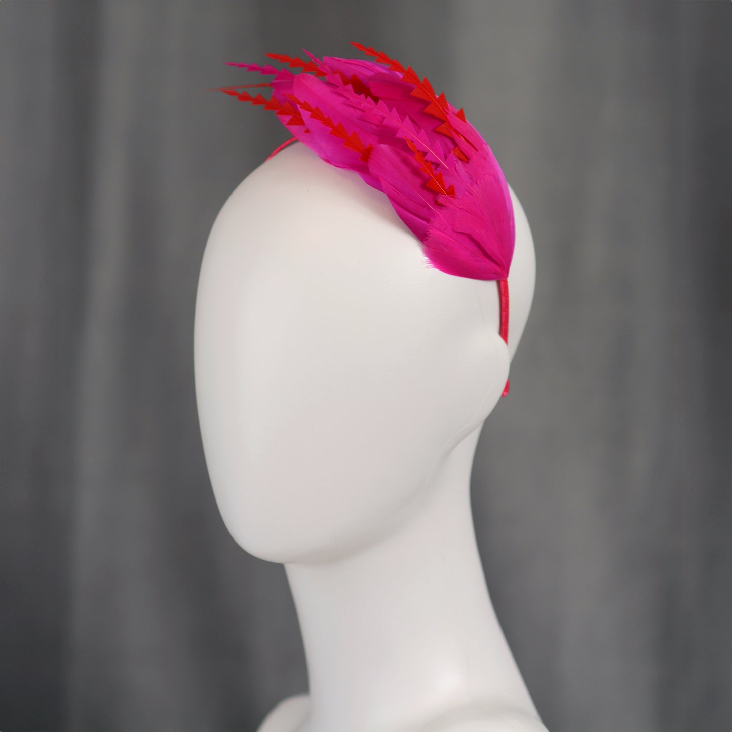 Hot Pink and Red Feather Fascinator Headband No.018