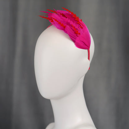 Hot Pink and Red Feather Fascinator Headband No.018