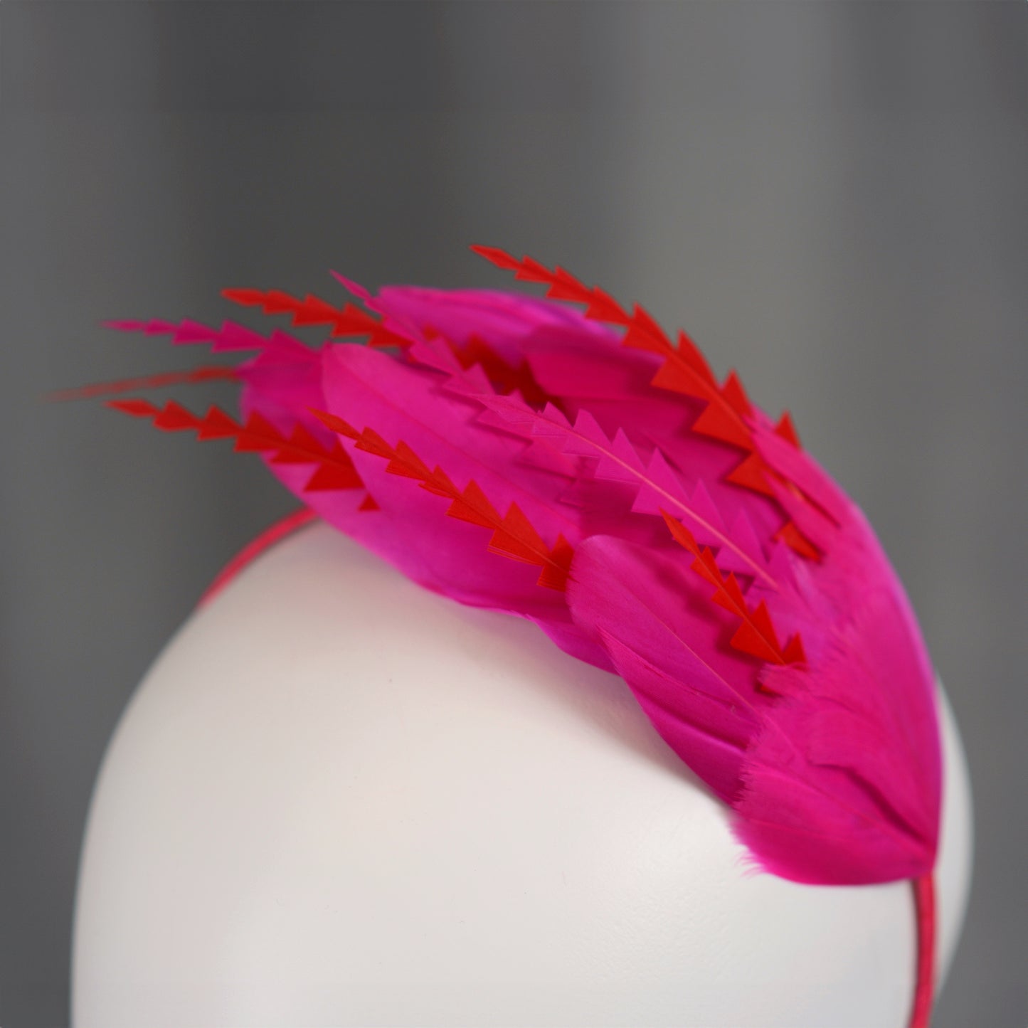 Hot Pink and Red Feather Fascinator Headband No.018