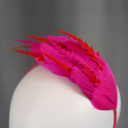 Hot Pink and Red Feather Fascinator Headband No.018