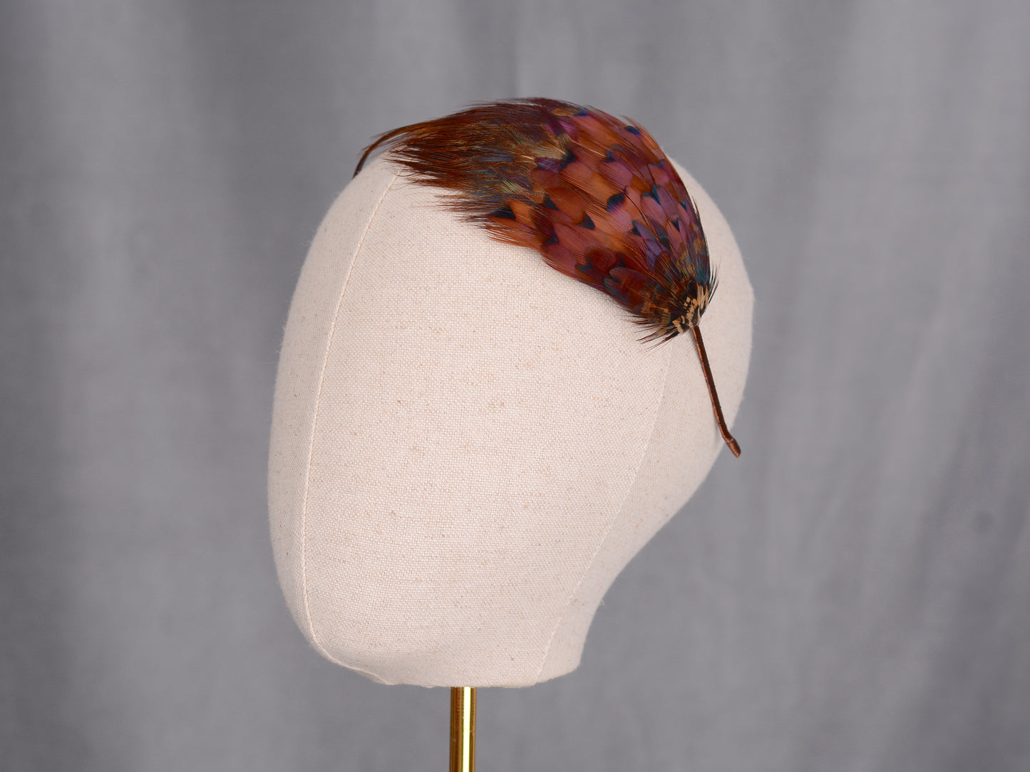 Pheasant Feather Fascinator Headband No.021 in Rich Copper and Purple