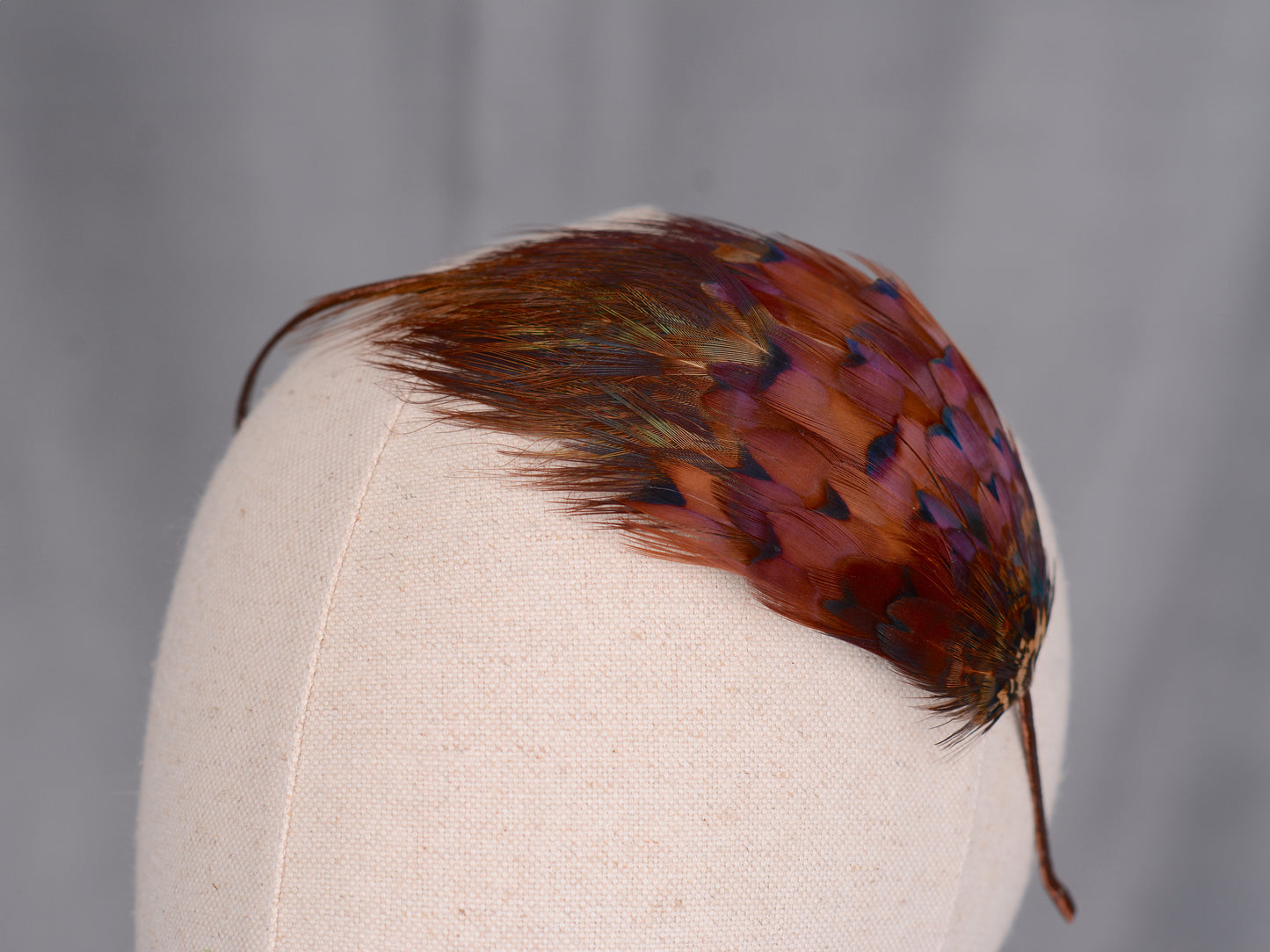 Pheasant Feather Fascinator Headband No.021 in Rich Copper and Purple