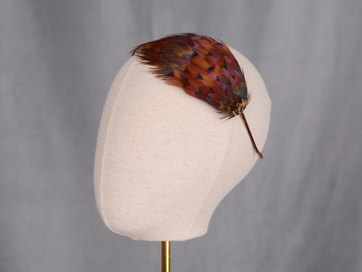 Pheasant Feather Fascinator Headband No.021 in Rich Copper and Purple