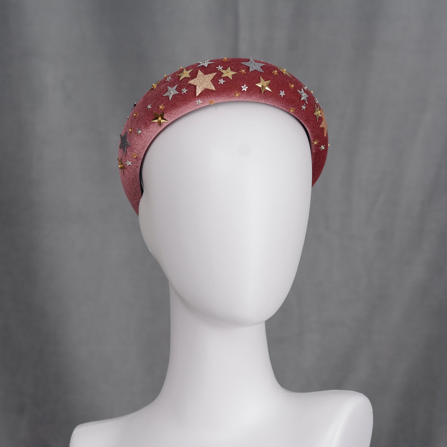 Celestial Padded Velvet Sequin Headband with Gold and Silver Stars in Navy Blue or Dusky Pink