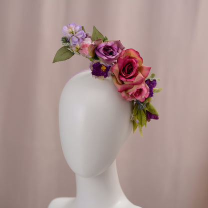 Sculptural Purple and Pink Roses Headpiece
