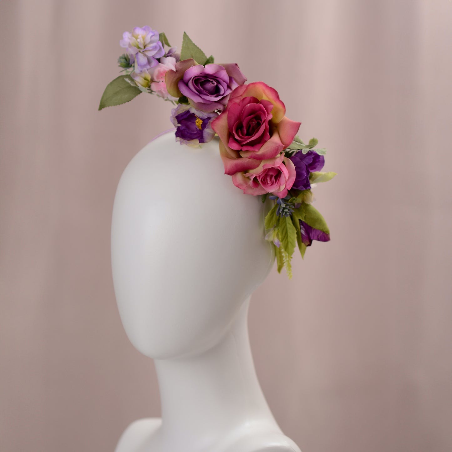 Sculptural Purple and Pink Roses Headpiece