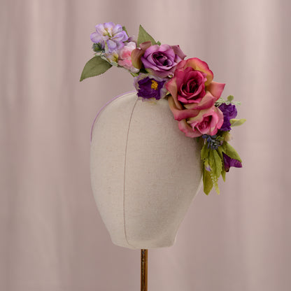 Sculptural Purple and Pink Roses Headpiece