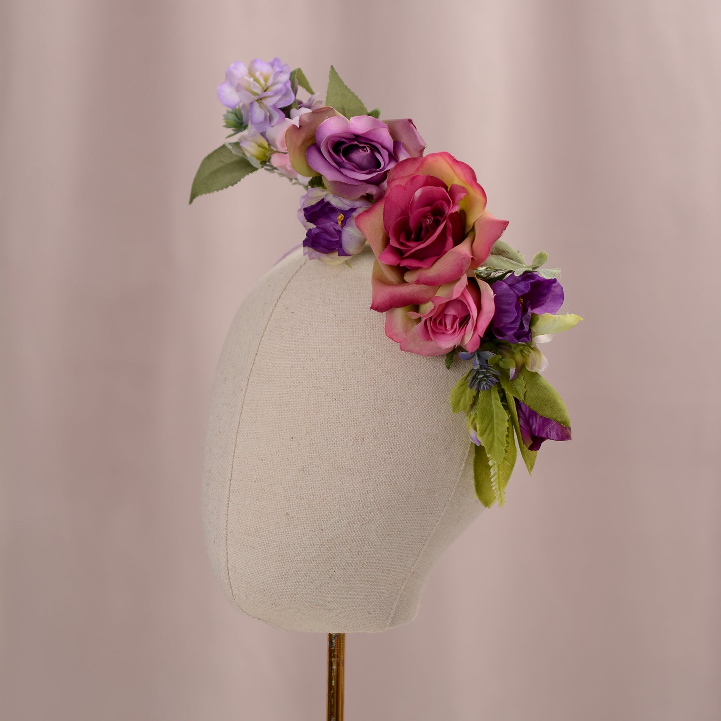 Sculptural Purple and Pink Roses Headpiece