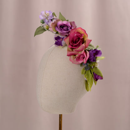 Sculptural Purple and Pink Roses Headpiece