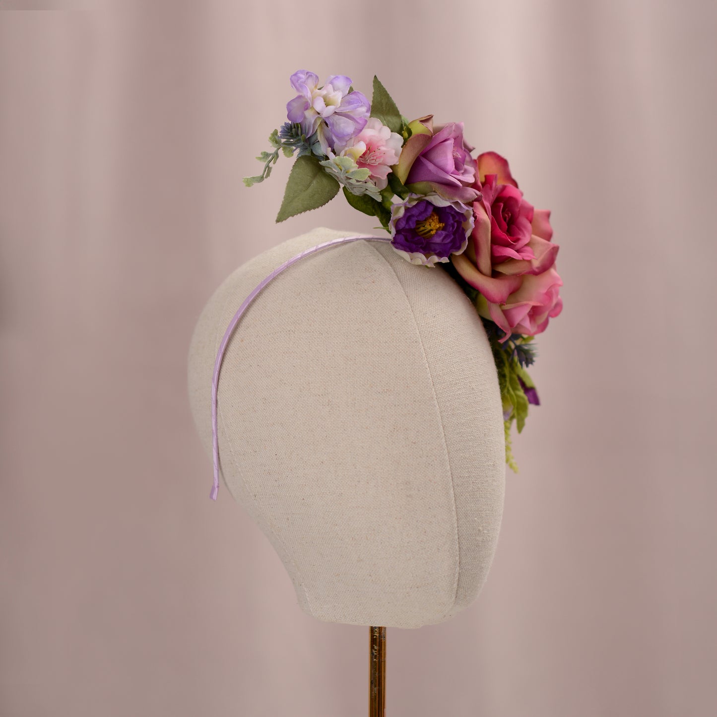 Sculptural Purple and Pink Roses Headpiece