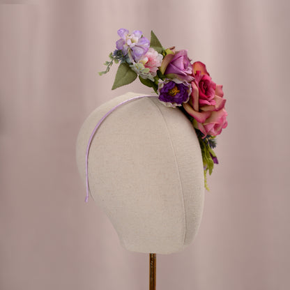 Sculptural Purple and Pink Roses Headpiece
