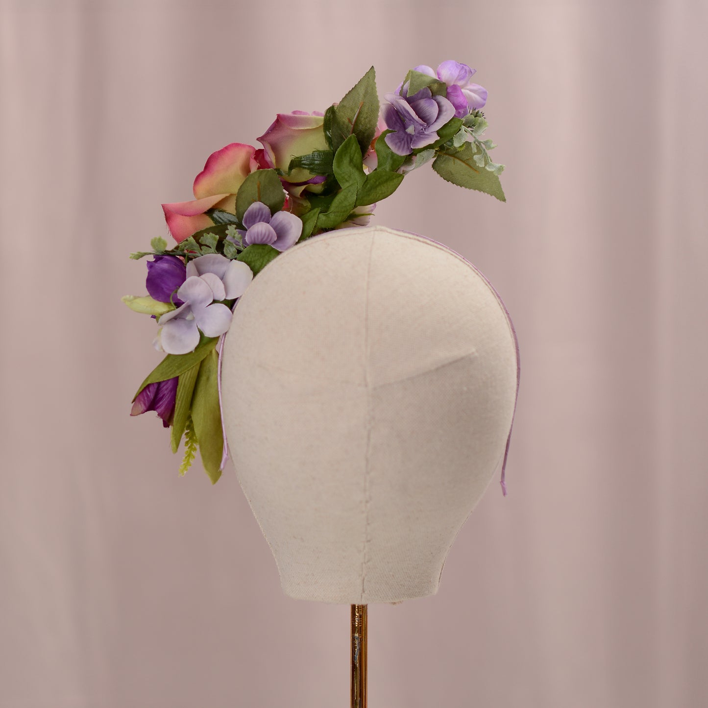 Sculptural Purple and Pink Roses Headpiece