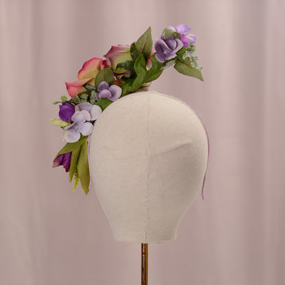 Sculptural Purple and Pink Roses Headpiece