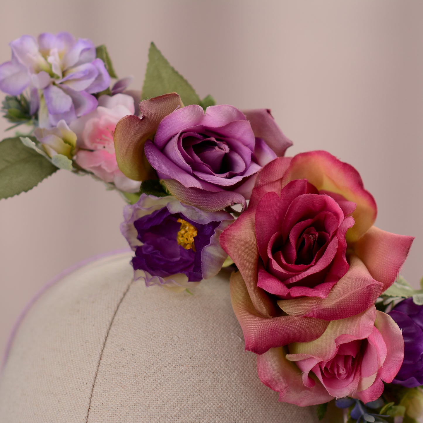 Sculptural Purple and Pink Roses Headpiece