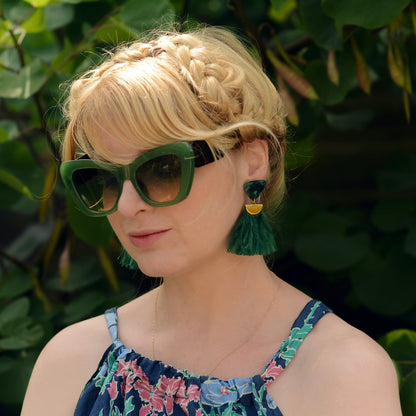 Statement Green Ostrich Feather Tassel Earrings
