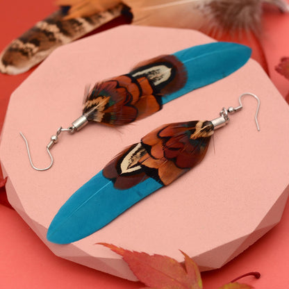 Teal and Copper Pheasant Feather Earrings | Festival Earrings | Feather Jewellery | Festival Jewellery | Drop Earrings