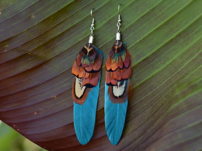 Teal and Copper Pheasant Feather Earrings | Festival Earrings | Feather Jewellery | Festival Jewellery | Drop Earrings