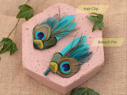 Teal Peacock Feather Boutonniere No.120
