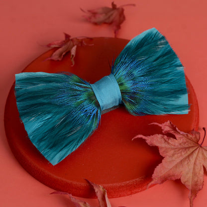 The Ascot - Teal Peacock Feather Bow Tie