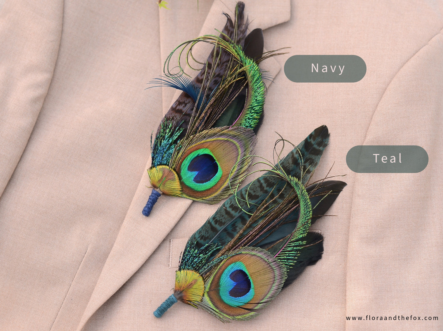 Large Peacock Feather Grooms Boutonniere / Hat Pin No.007 in Teal or Navy Blue