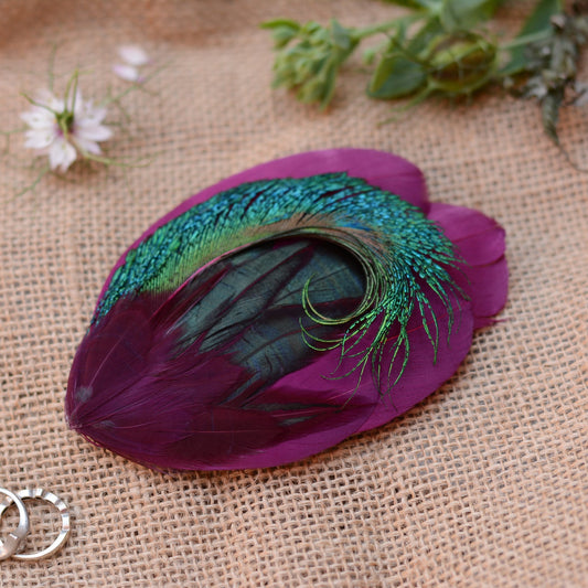 Purple and Peacock Feather Hair Clip No.24