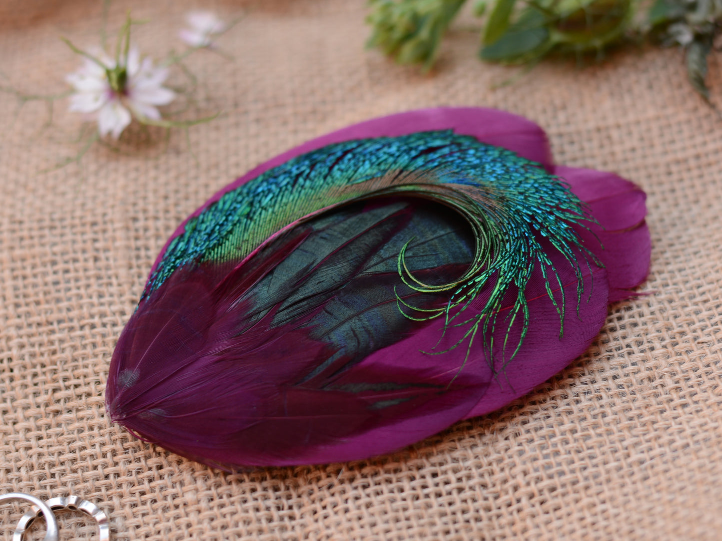 Purple and Peacock Feather Hair Clip No.24