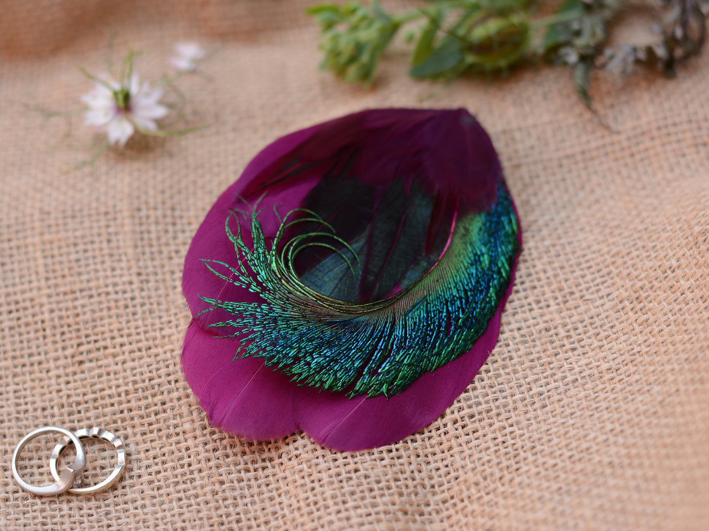 Purple and Peacock Feather Hair Clip No.24