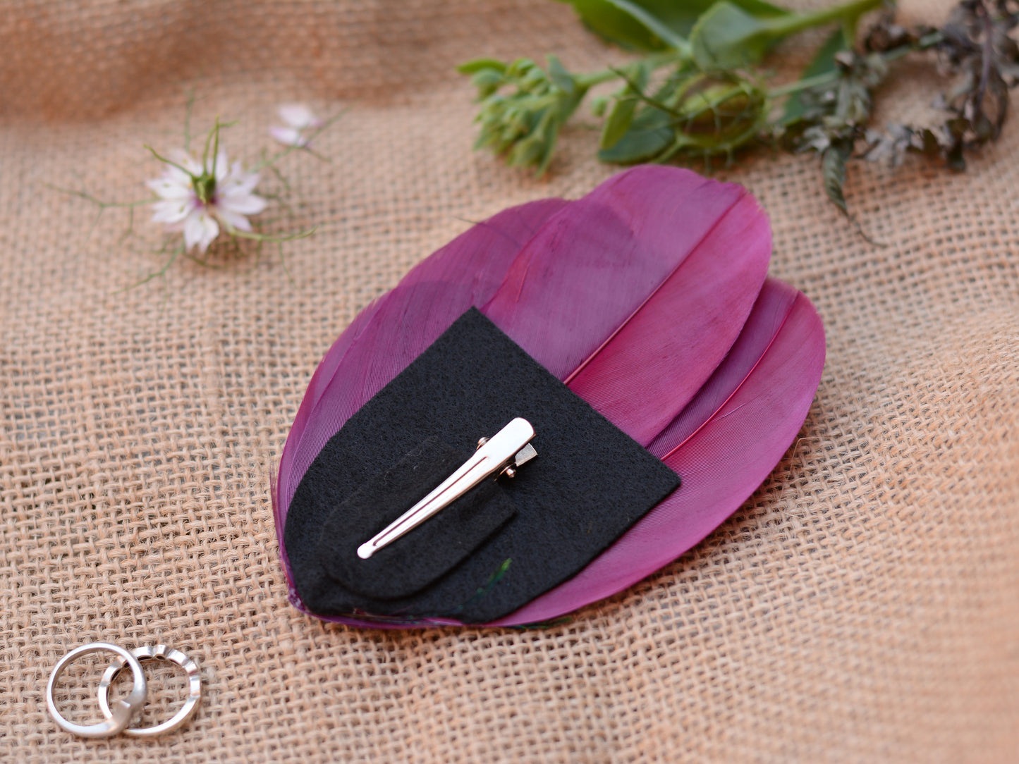 Purple and Peacock Feather Hair Clip No.24