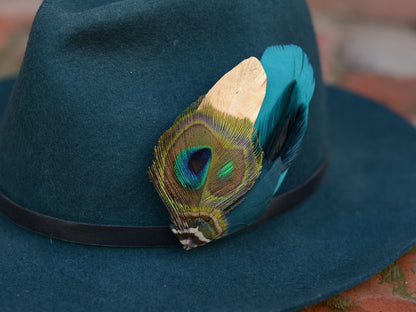 Teal and Gold Peacock Feather Lapel Pin / Hat Pin No.98