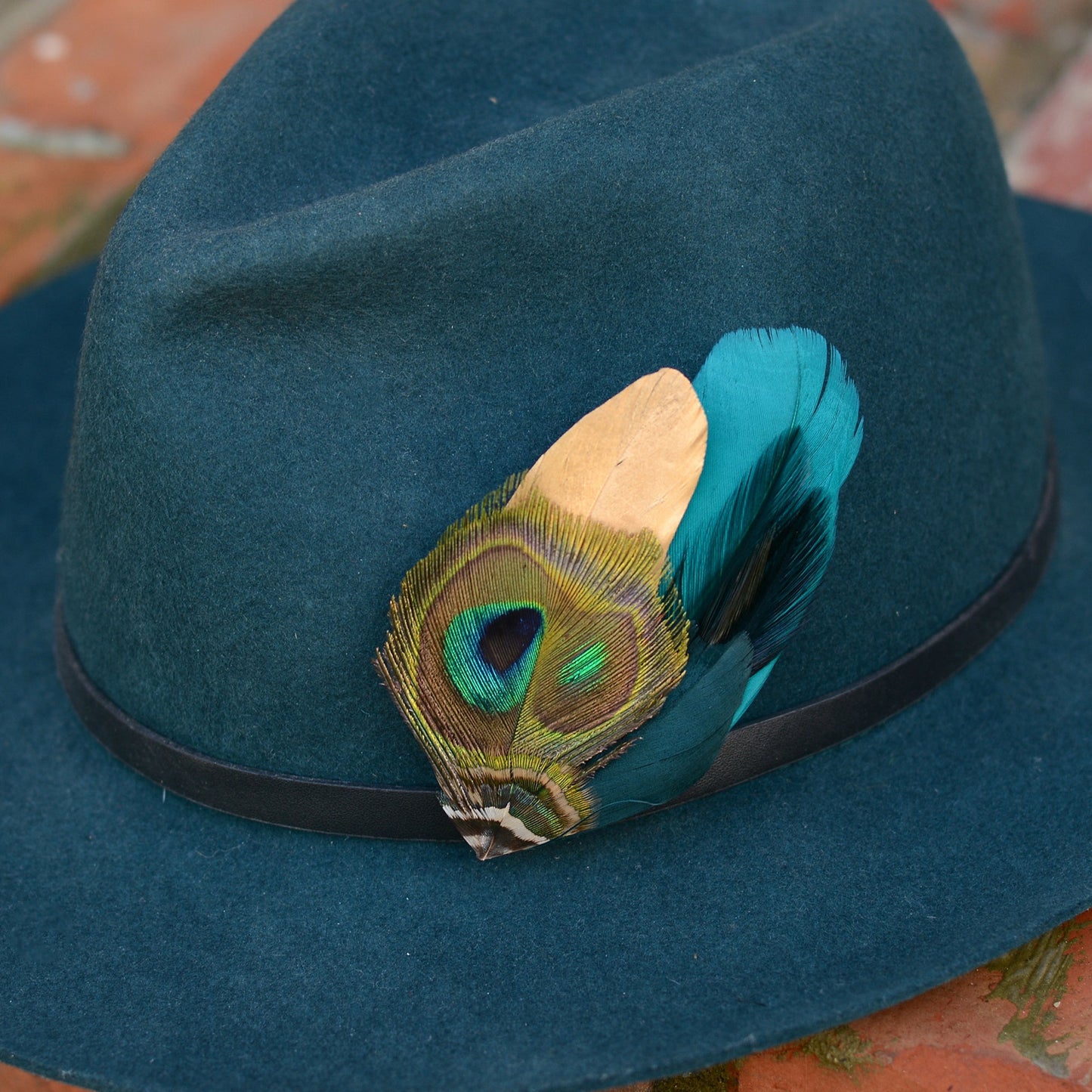 Teal and Gold Peacock Feather Lapel Pin / Hat Pin No.98