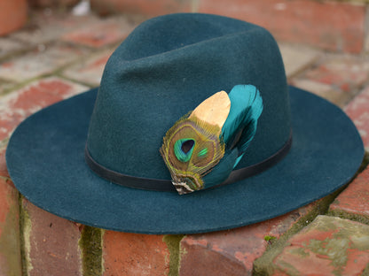 Teal and Gold Peacock Feather Lapel Pin / Hat Pin No.98