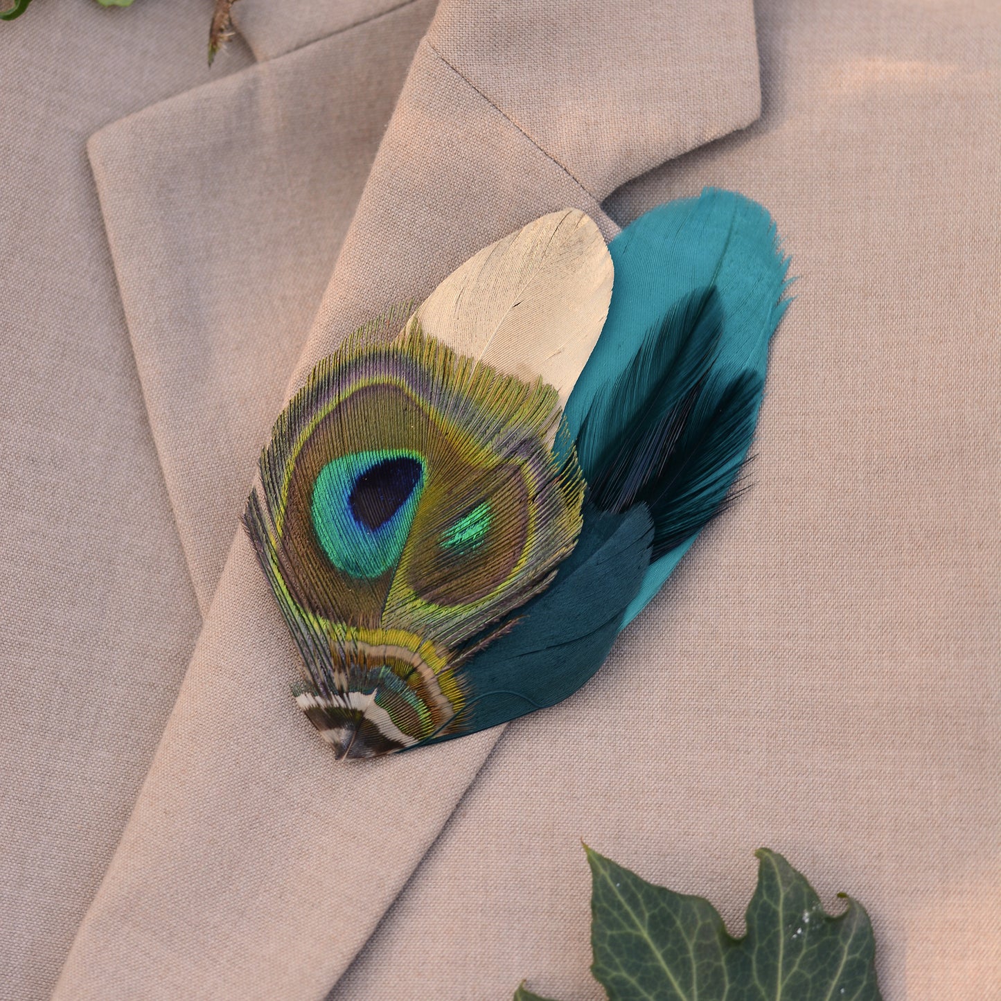 Teal and Gold Peacock Feather Lapel Pin / Hat Pin No.98