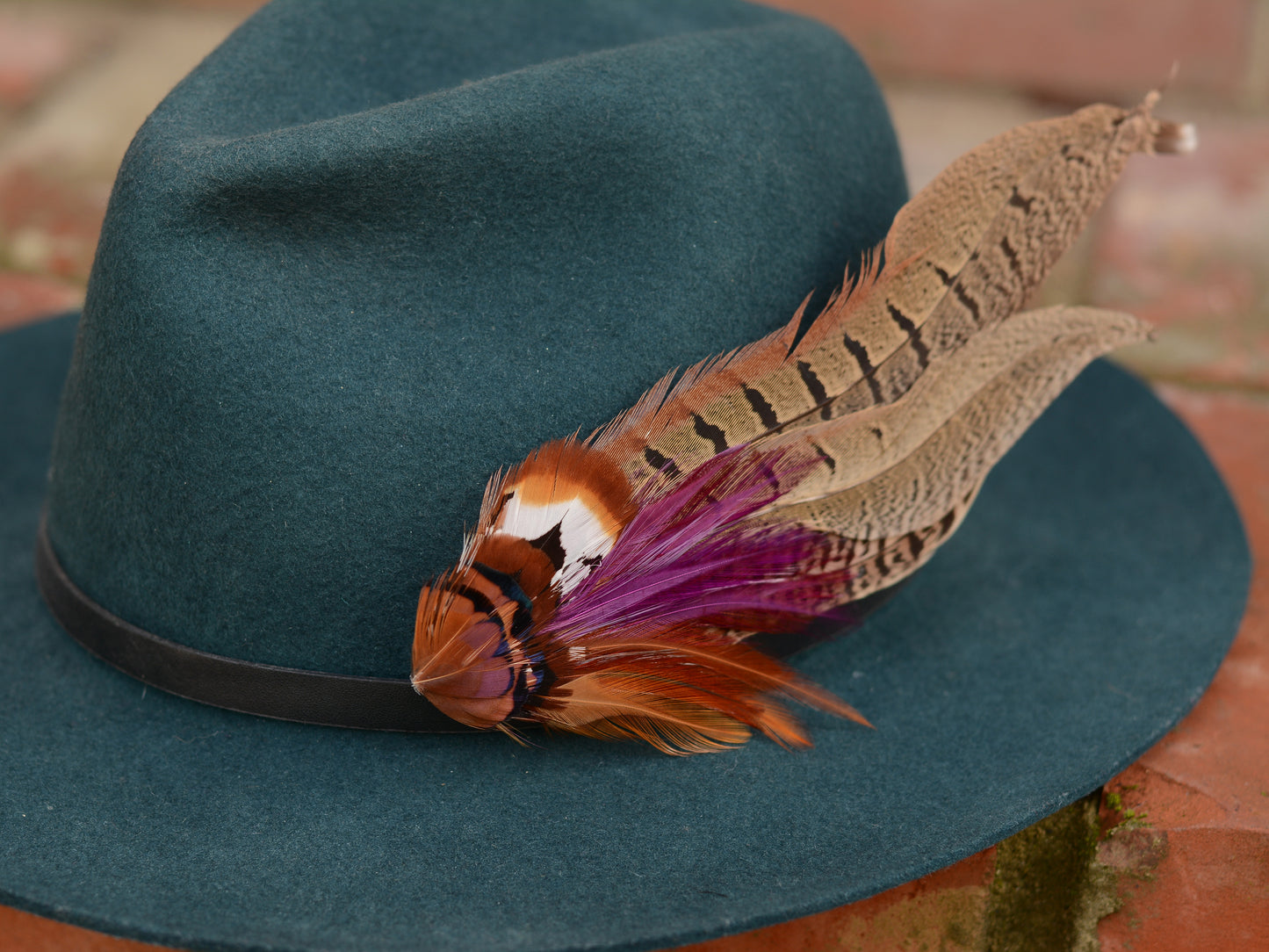 Plum and Copper Pheasant Feather Hat Pin Brooch No.119