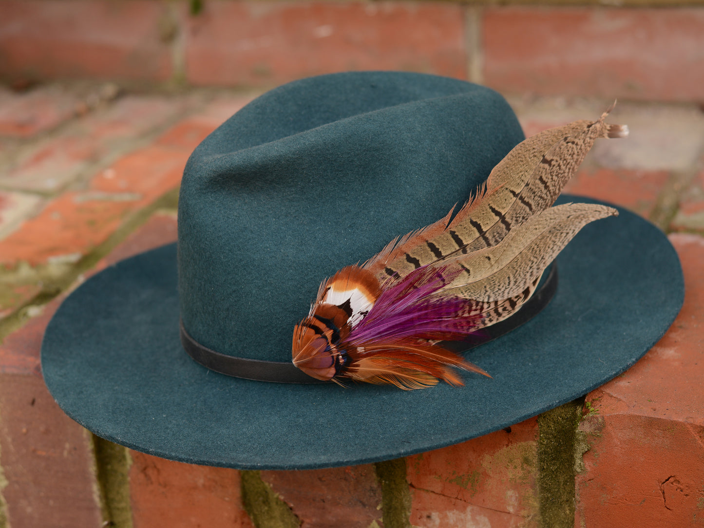 Plum and Copper Pheasant Feather Hat Pin Brooch No.119