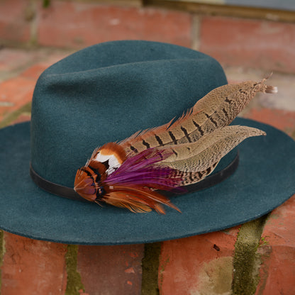 Plum and Copper Pheasant Feather Hat Pin Brooch No.119