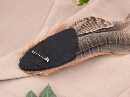 Plum and Copper Pheasant Feather Hat Pin Brooch No.119