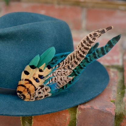 Green and Blue Pheasant Feather Hat Pin /  Lapel Pin No.128