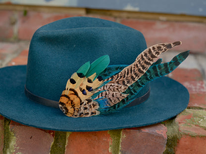 Green and Blue Pheasant Feather Hat Pin /  Lapel Pin No.128