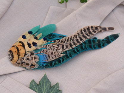 Green and Blue Pheasant Feather Hat Pin /  Lapel Pin No.128