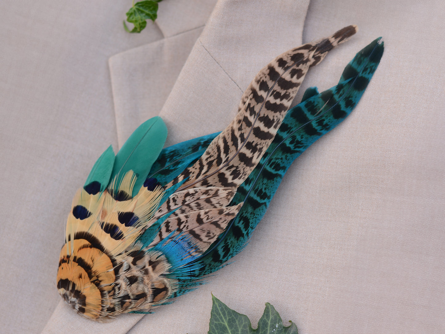 Green and Blue Pheasant Feather Hat Pin /  Lapel Pin No.128